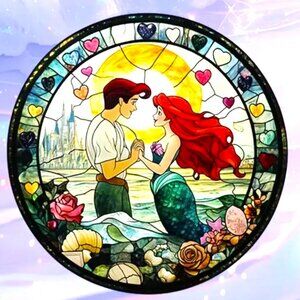 Suncatcher Little Mermaid Ariel Eric Love Hanging Window Decor Colorful Disney